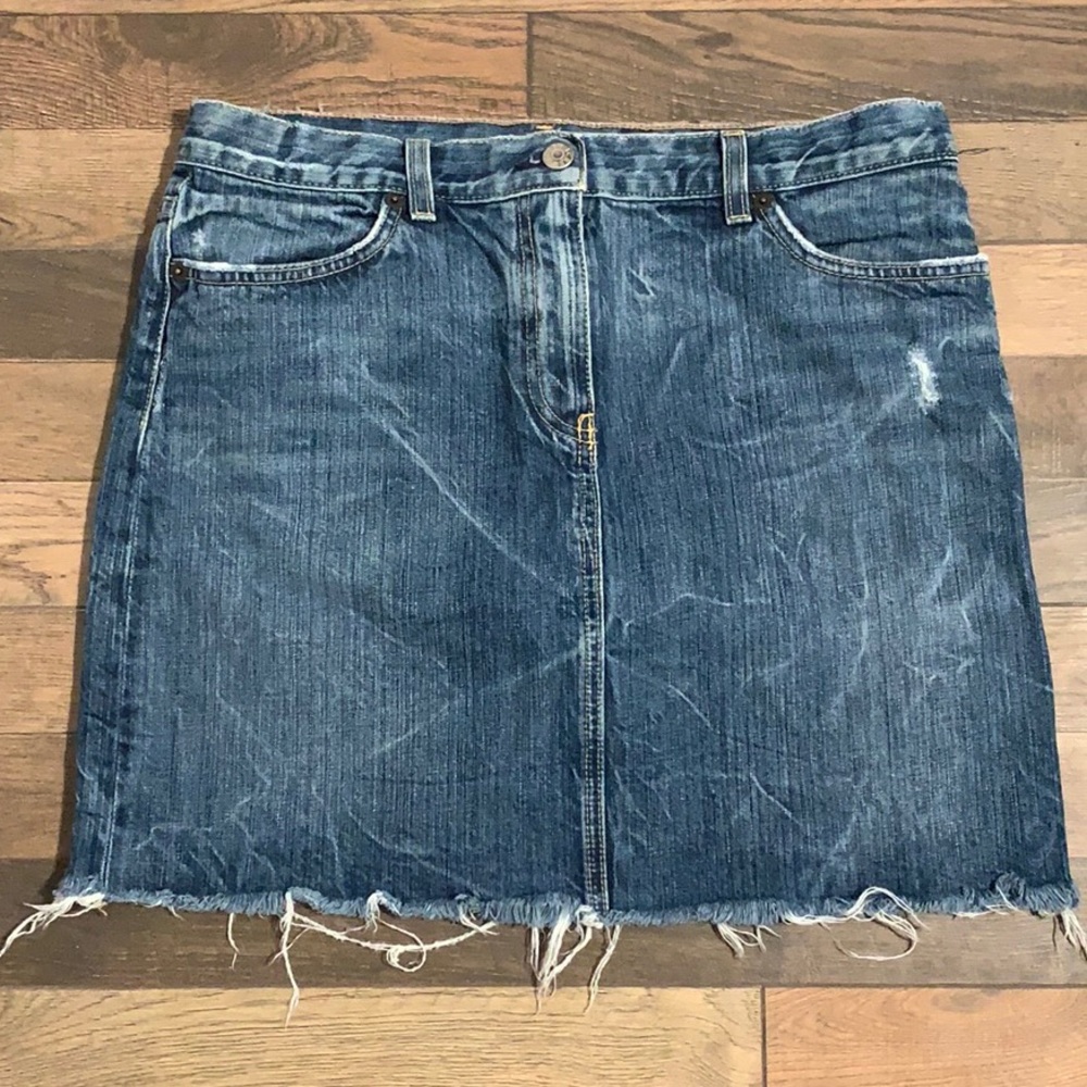 J Crew Distressed Denim Mini Skirt